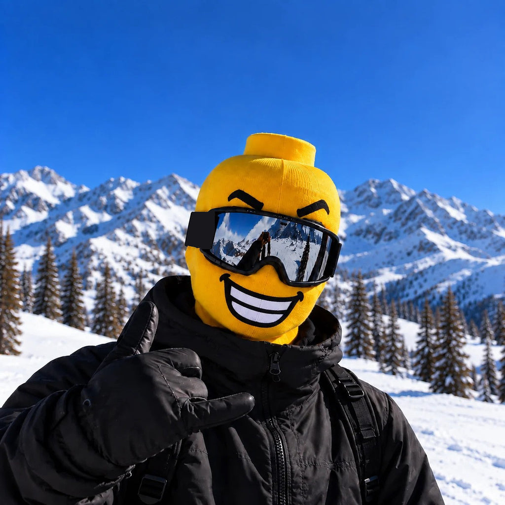 Big Grin face ski mask, front view, white mesh eye band, goggles not included