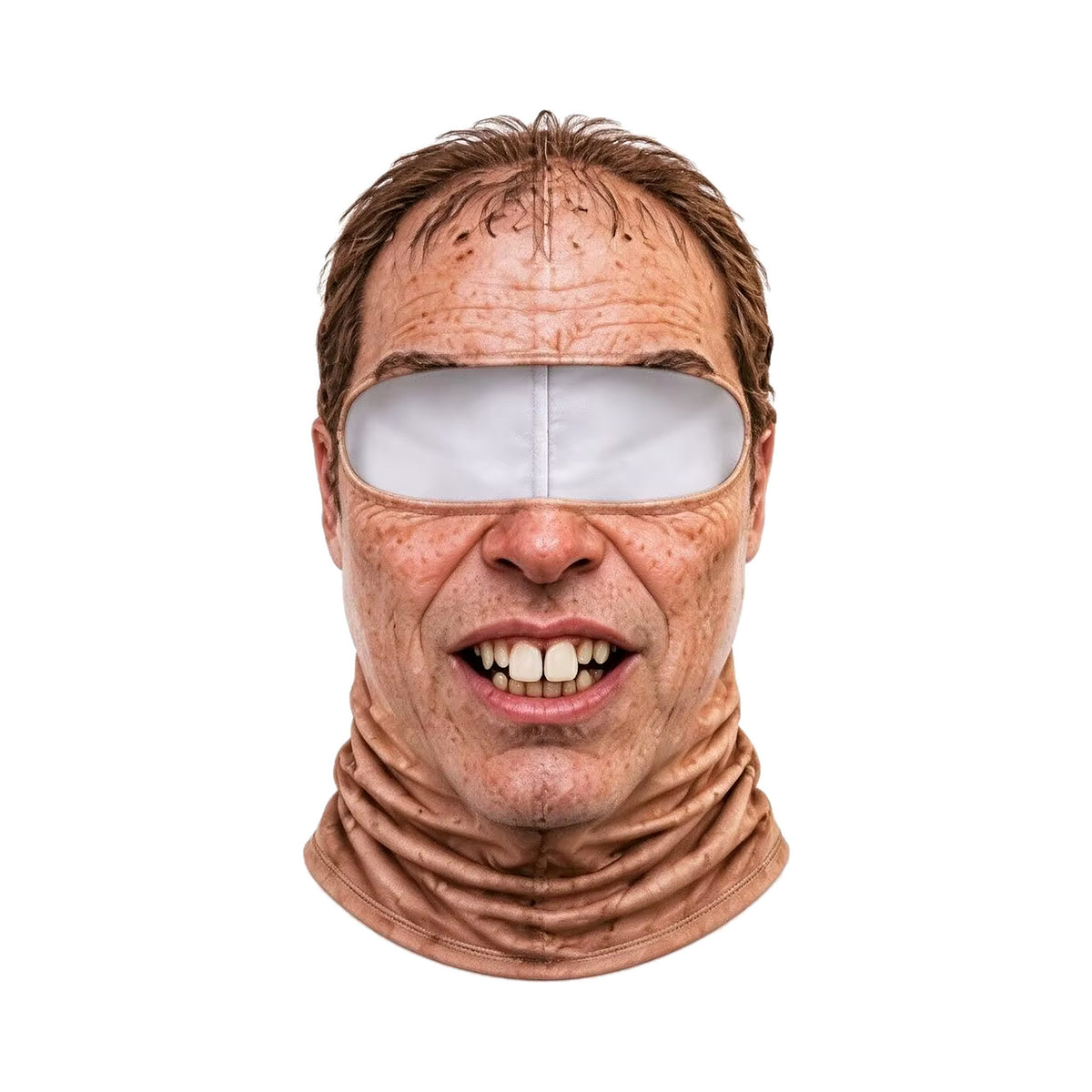 Chet face ski mask, front view, white mesh eye band, goggles not included