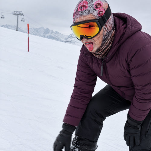 Nana mask worn by a skier with goggles down