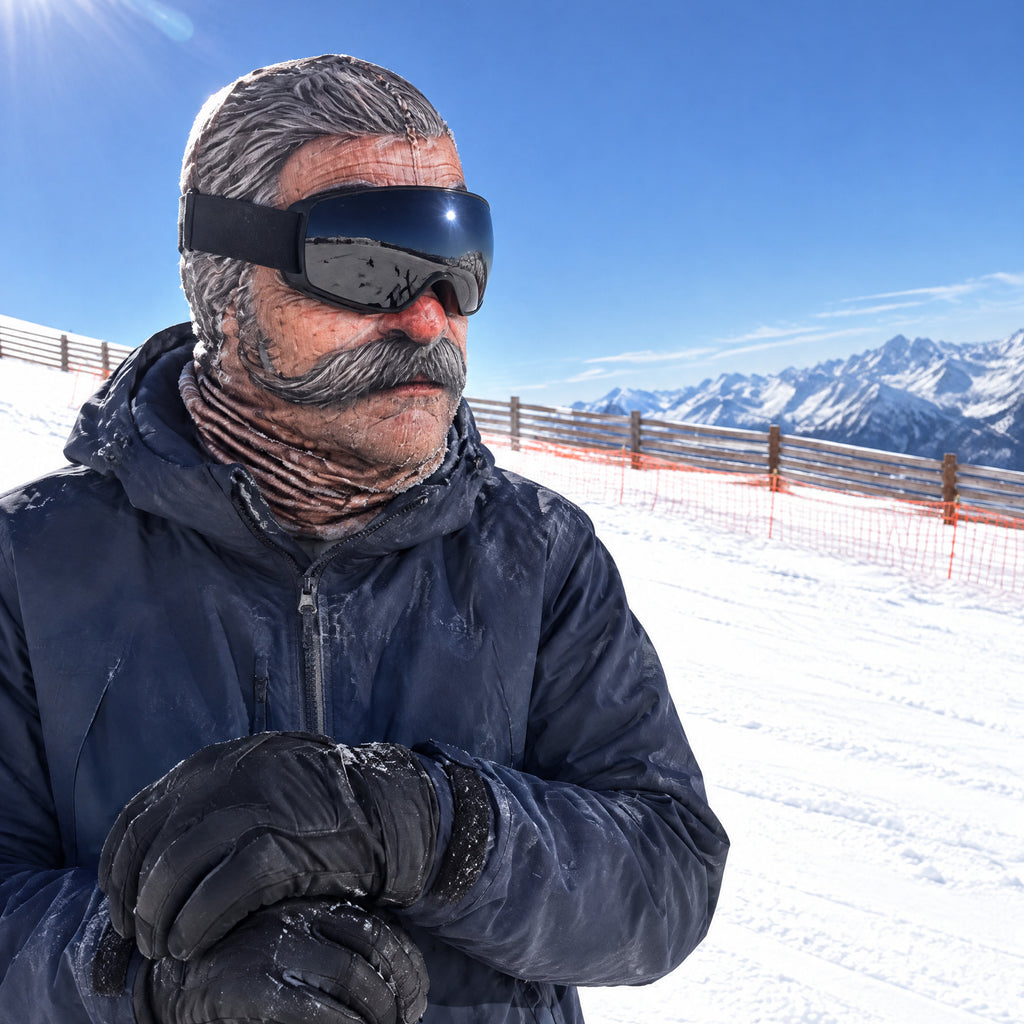 Walter mask worn by a skier with goggles down