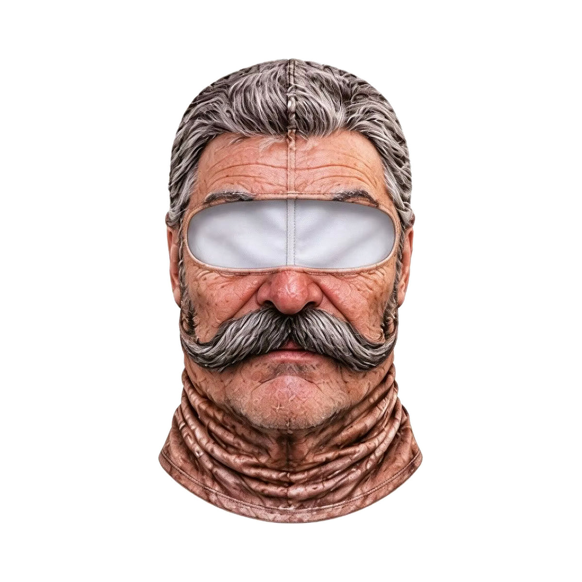 Walter face ski mask, front view, white mesh eye band, goggles not included