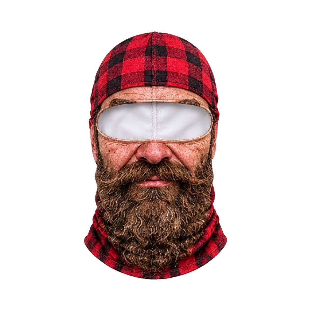 Bear face ski mask, front view, white mesh eye band, goggles not included